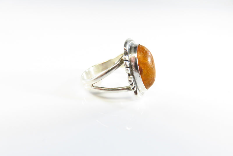 Southwestern Style Sterling Setting Oval Amber Sawed Edge Ring for Resto Size 6