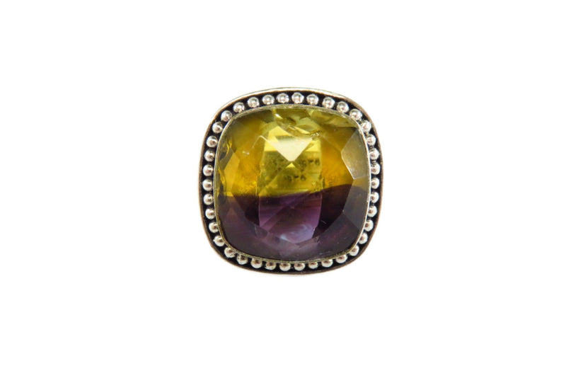 Huge Gaudy Purple Yellow Glass Sterling Silver Ring for Resto Size 7 3/4 — Sterling Silver, Silver — front view