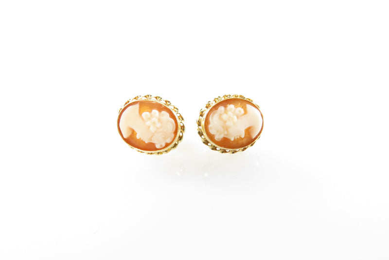 14K Yellow Gold Wire Wrapped Cameo Stud Earrings ZZ 14K