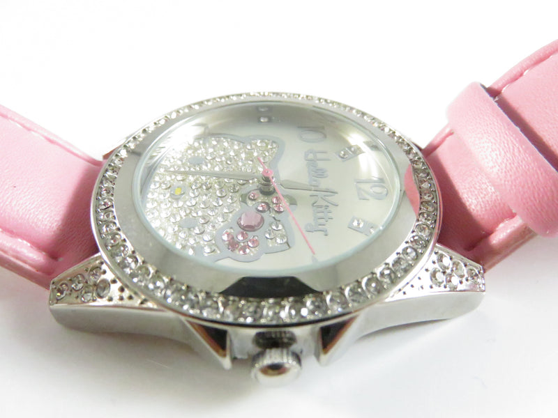 Hello Kitty Sanrio SIL-3419 Rhinestone Bezel Quartz Watch with Case