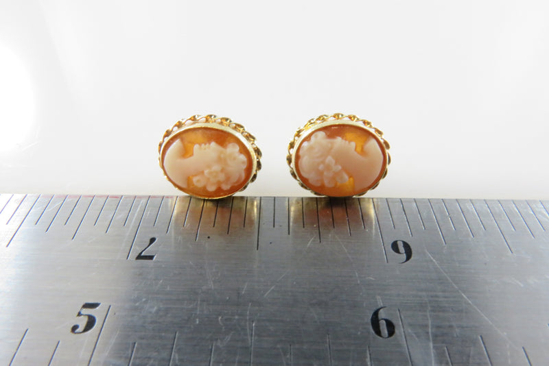14K Yellow Gold Wire Wrapped Cameo Stud Earrings ZZ 14K