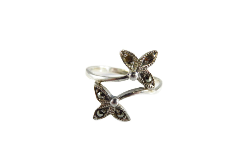 Sterling Modernist Leaf Bypass Ring Marcasite Band Ring for Resto Size 8.5