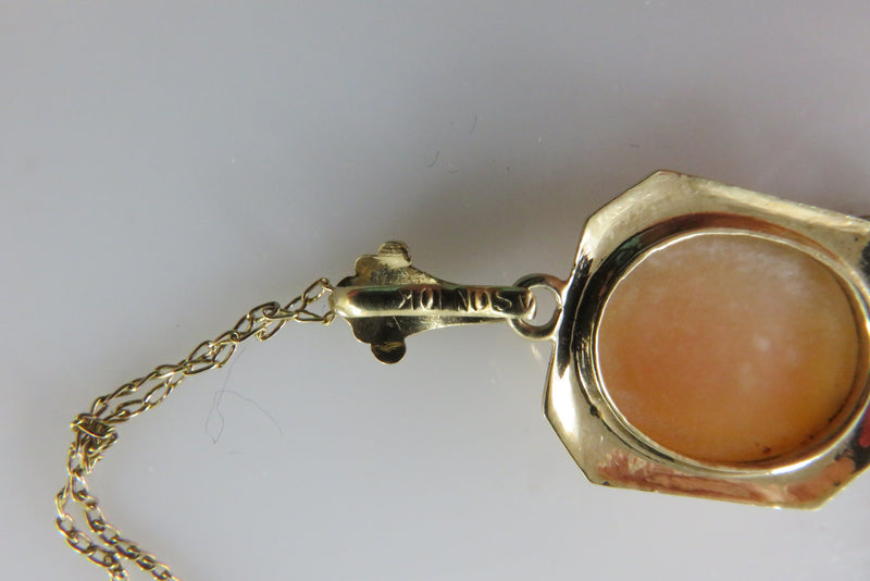 Vintage Edwardian Style Dason 10K Yellow Gold Cameo Pendant and Chain