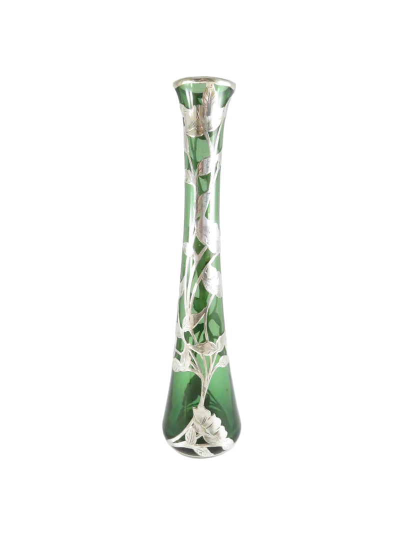 Decorative vase with sterling silver floral patterns on a white background