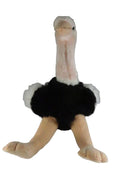 Fiesta Plush Ostrich 14" Tall Vintage Stuffed Animal Exotic Bird Toy Black Body White Feathers Pink Legs — front view