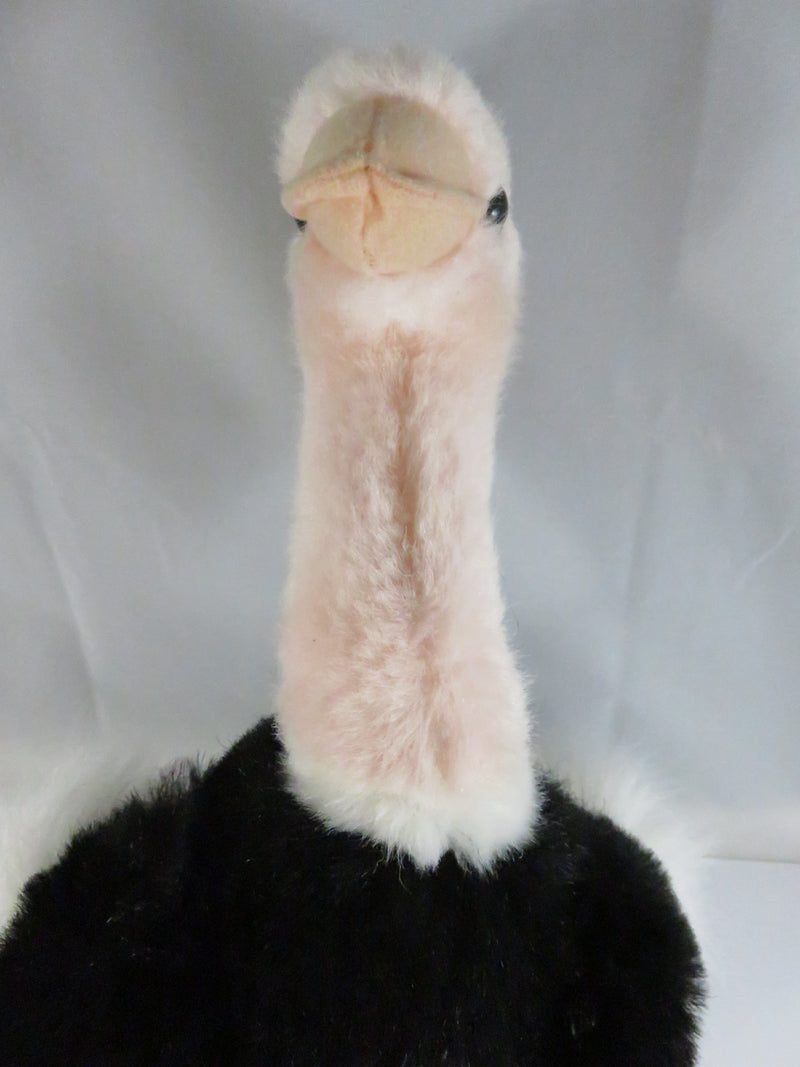 Fiesta Plush Ostrich 14" Tall Vintage Stuffed Animal Exotic Bird Toy Black Body White Feathers Pink Legs