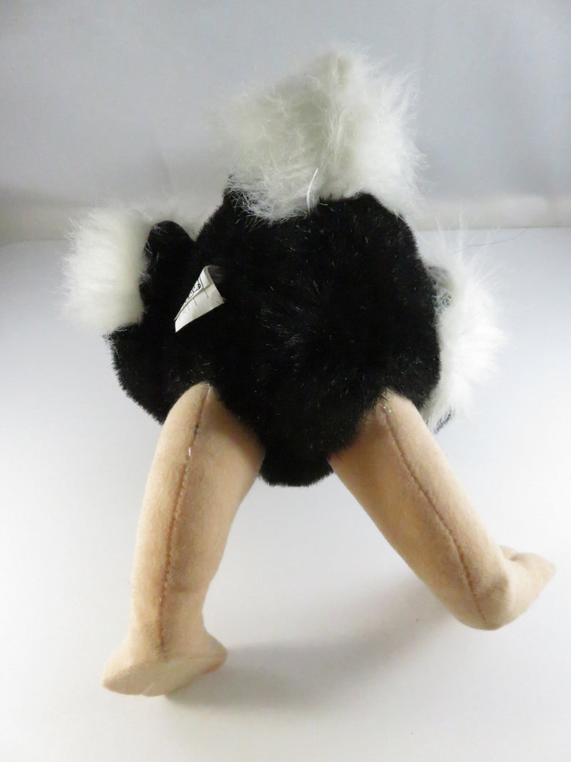 Fiesta Plush Ostrich 14" Tall Vintage Stuffed Animal Exotic Bird Toy Black Body White Feathers Pink Legs