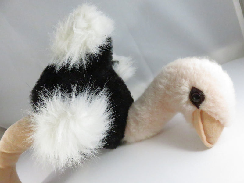 Fiesta Plush Ostrich 14" Tall Vintage Stuffed Animal Exotic Bird Toy Black Body White Feathers Pink Legs