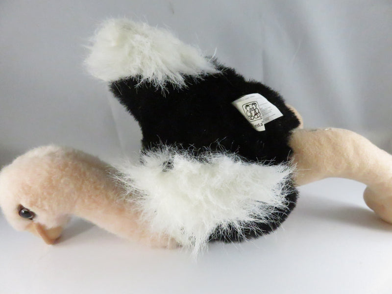 Fiesta Plush Ostrich 14" Tall Vintage Stuffed Animal Exotic Bird Toy Black Body White Feathers Pink Legs