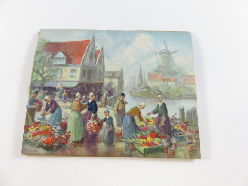 Dutch Flower Market by Francis William Vreeland Miniature Chromolithograph in Antique Frame