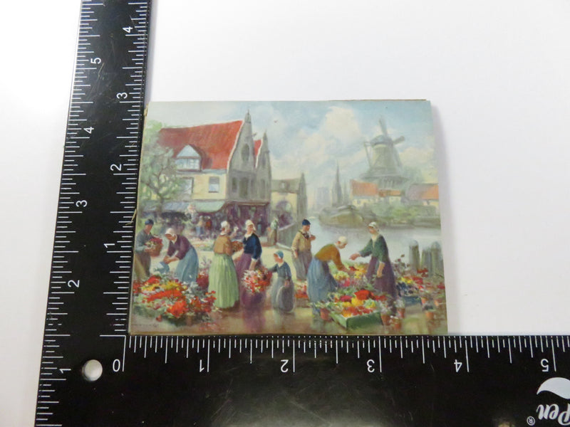 Dutch Flower Market by Francis William Vreeland Miniature Chromolithograph in Antique Frame