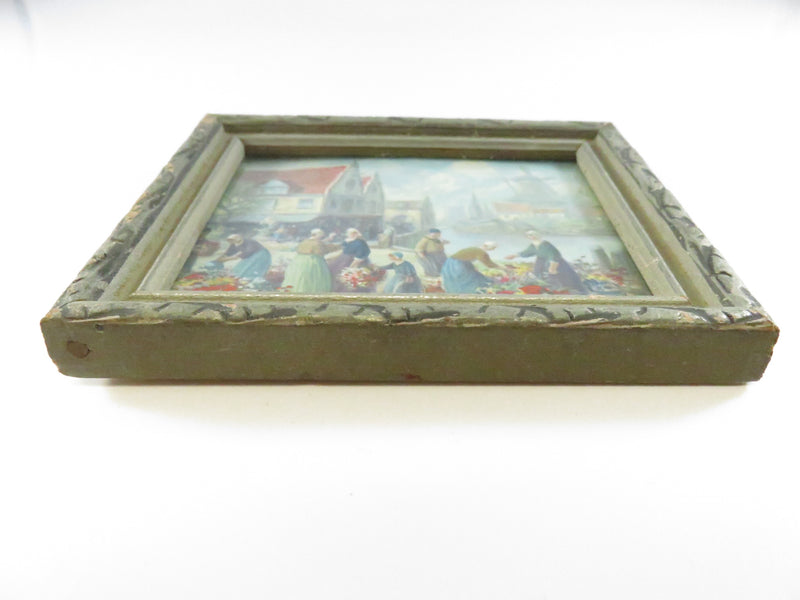 Dutch Flower Market by Francis William Vreeland Miniature Chromolithograph in Antique Frame