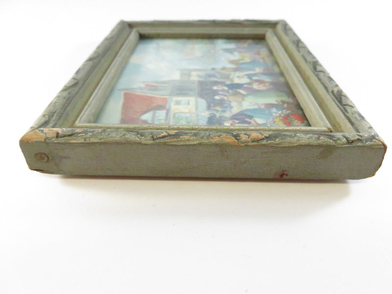Dutch Flower Market by Francis William Vreeland Miniature Chromolithograph in Antique Frame