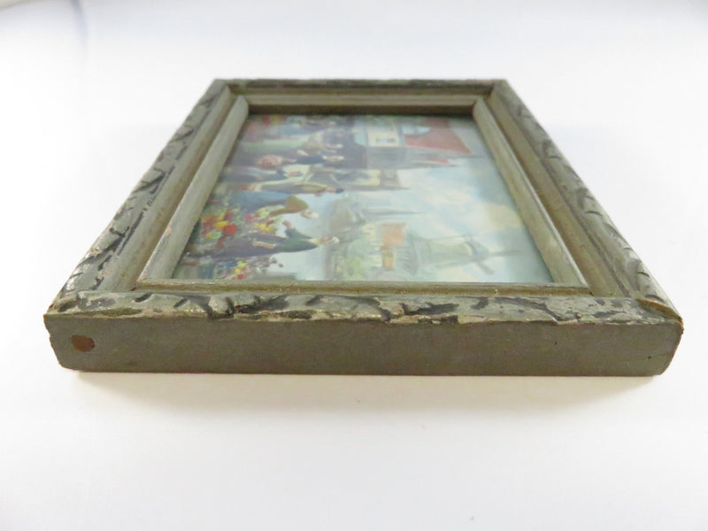 Dutch Flower Market by Francis William Vreeland Miniature Chromolithograph in Antique Frame