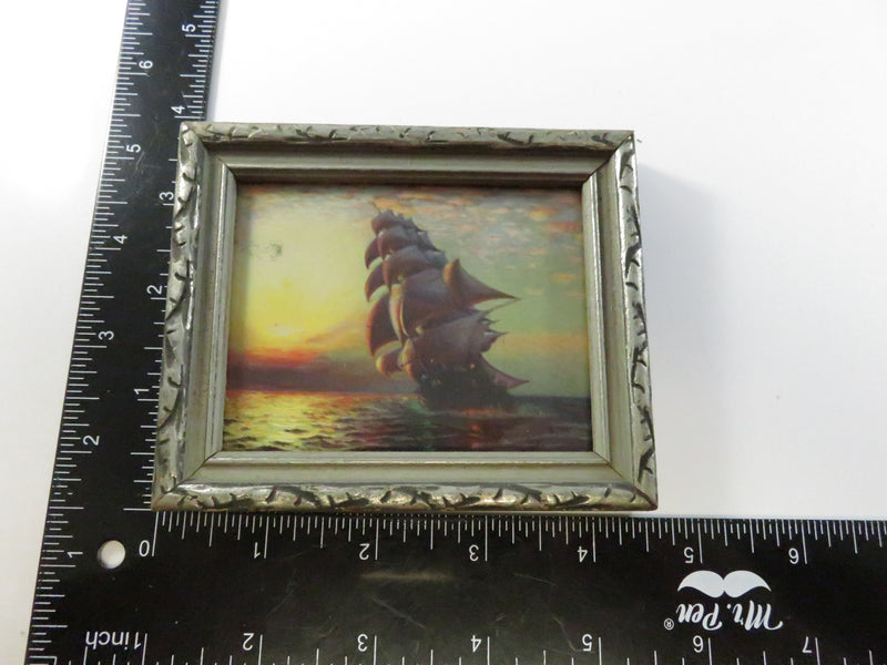 Red Sails at Sunset by Francis Augustus Silva Miniature Chromolithograph in Antique Frame