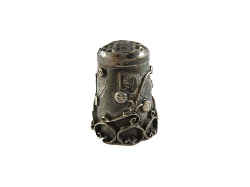 Mexican Sterling Silver Thimble Eagle 2 Mark Handcrafted Sewing Tool — Sterling Silver, Silver — front view