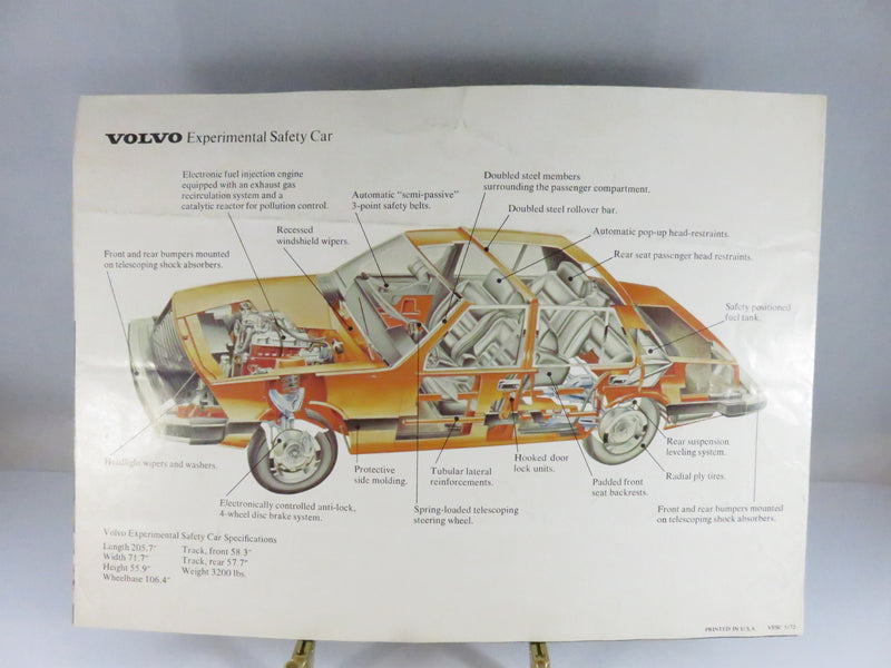 Volvo Experimental Safety Car 1972 VESC Brochure Tri-Fold Printed USA
