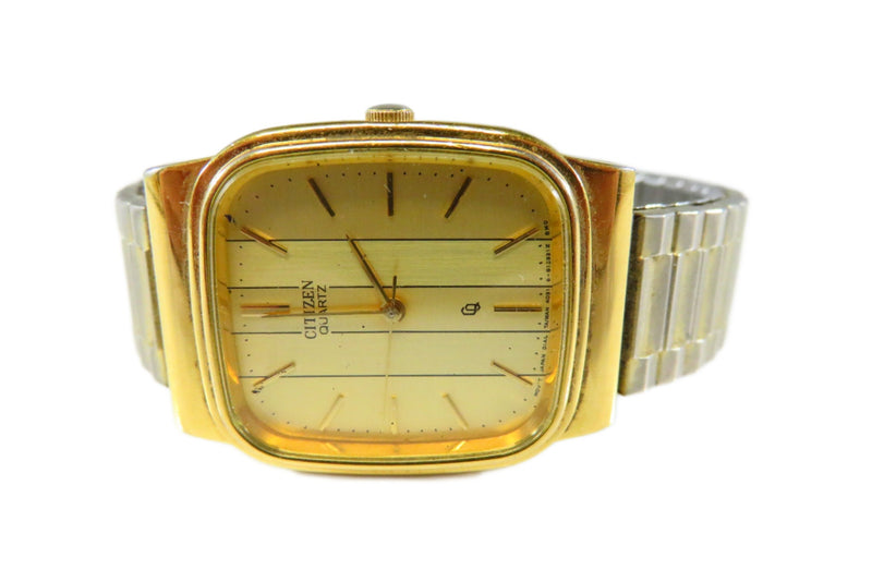 Vintage Citizen CQ Tank Quartz Watch 2 Tone Dial Dress Watch for Repair/Restoration top view