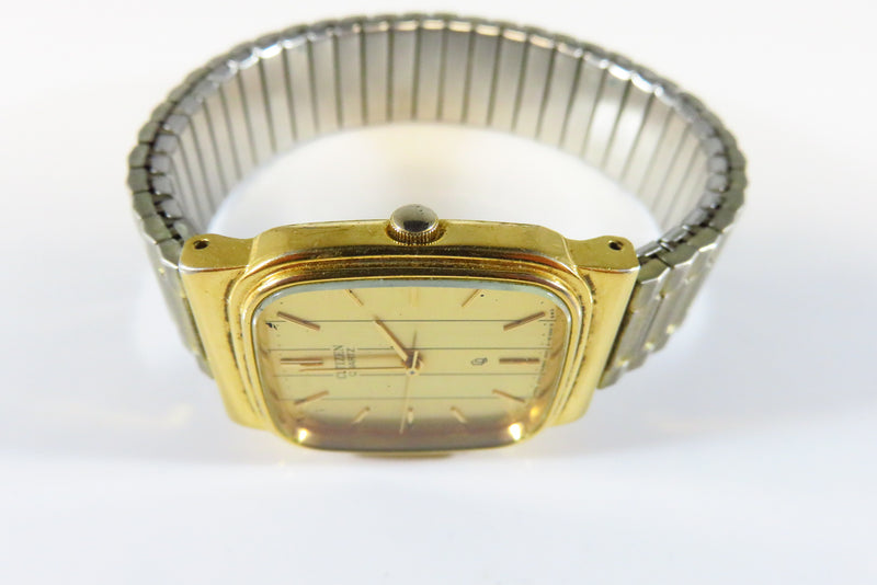 Vintage Citizen CQ Tank Quartz Watch 2 Tone Dial Dress Watch for Repair/Restoration side view