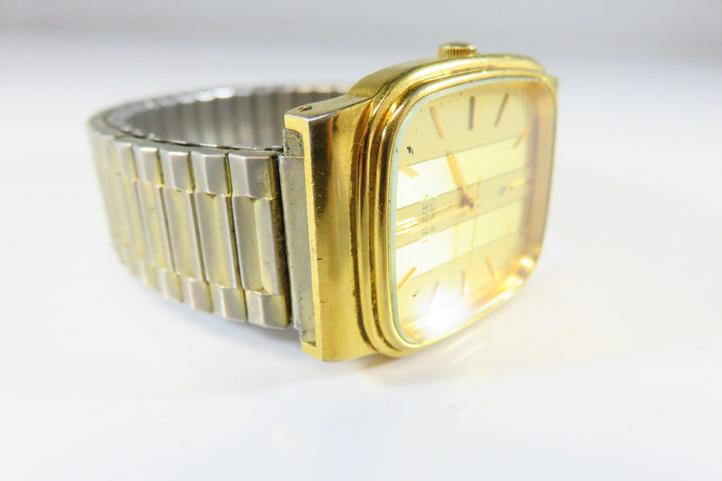 Vintage Citizen CQ Tank Quartz Watch 2 Tone Dial Dress Watch for Repair/Restoration side view