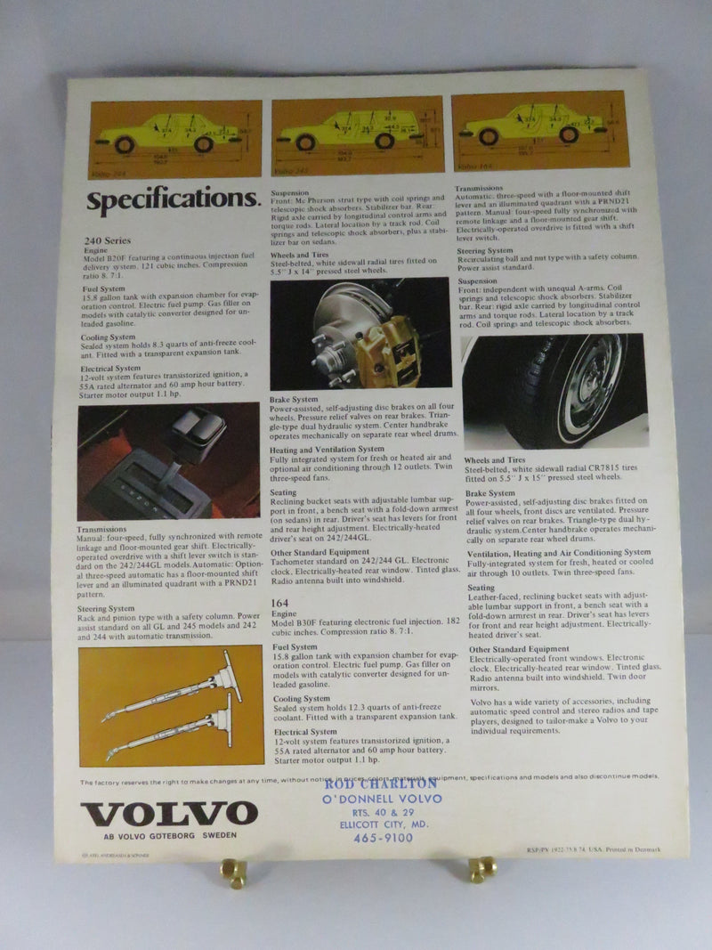 Volvo 1975 Tri-Fold Brochure RSP/PV 1922-75.8.74 USA Printed Denmark