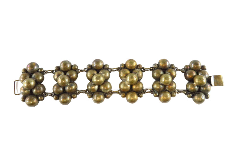 Unusual Vintage Toned Metal Half Ball Panel Bracelet Southwestern Style 6 7/8