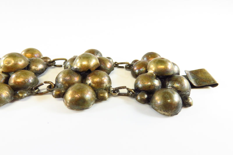 Unusual Vintage Toned Metal Half Ball Panel Bracelet Southwestern Style 6 7/8 side view