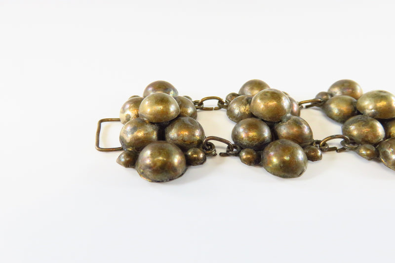 Unusual Vintage Toned Metal Half Ball Panel Bracelet Southwestern Style 6 7/8 side view with clasp