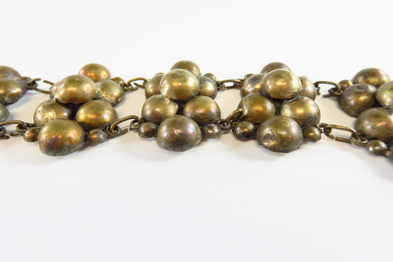 Unusual Vintage Toned Metal Half Ball Panel Bracelet Southwestern Style 6 7/8 side view