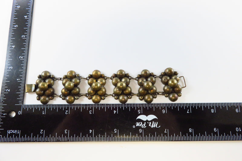 Unusual Vintage Toned Metal Half Ball Panel Bracelet Southwestern Style 6 7/8 with measurement