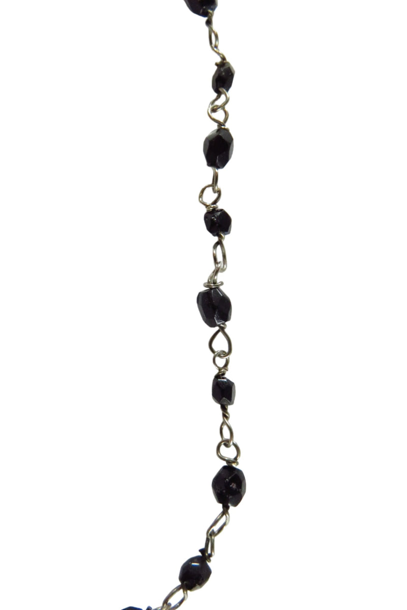 Beaded Dangling Cross Bracelet Black Faceted Glass Accents 11" TL close up of beads