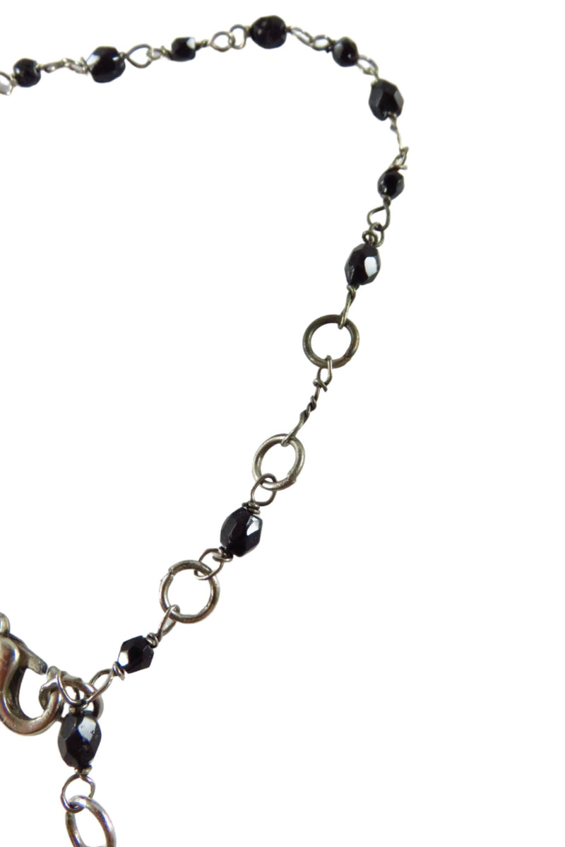 Beaded Dangling Cross Bracelet Black Faceted Glass Accents 11" TL