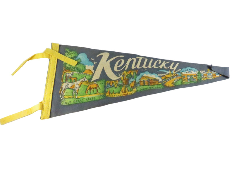 Vintage Kentucky Souvenir Felt Pennant – Blue Grass State Travel Banner – approx. 17 1/2"