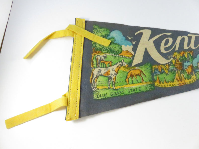 Vintage Kentucky Souvenir Felt Pennant – Blue Grass State Travel Banner – approx. 17 1/2"