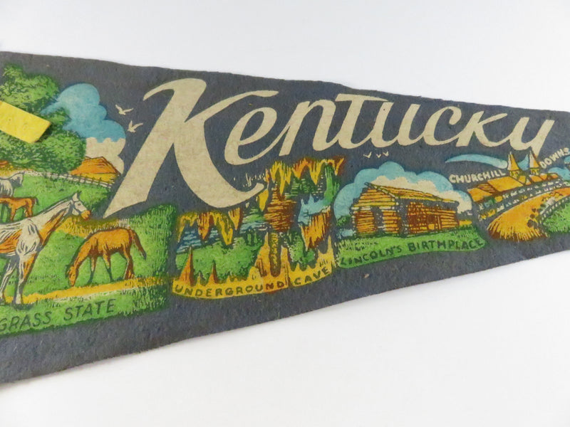 Vintage Kentucky Souvenir Felt Pennant – Blue Grass State Travel Banner – approx. 17 1/2"