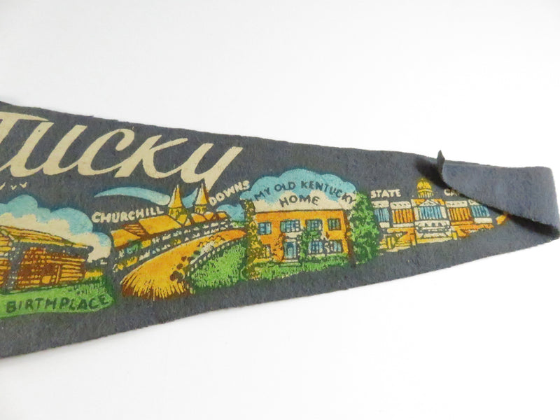 Vintage Kentucky Souvenir Felt Pennant – Blue Grass State Travel Banner – approx. 17 1/2"