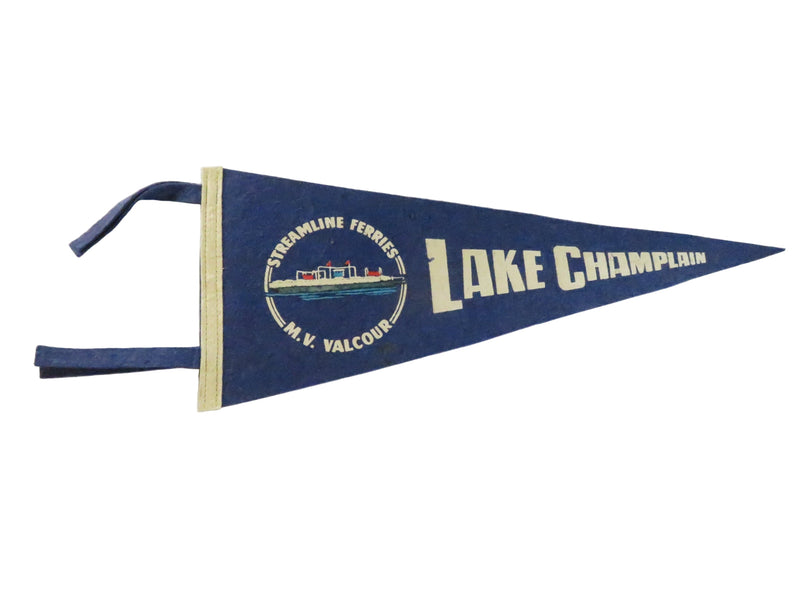 Vintage Streamline Ferries Lake Champlain Felt Pennant – M.V. Valcour – approx. 14 5/8"