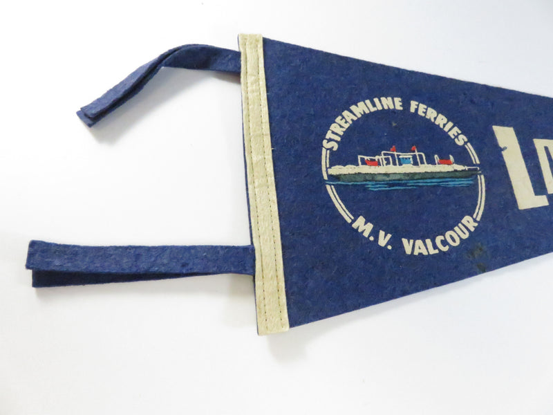 Vintage Streamline Ferries Lake Champlain Felt Pennant – M.V. Valcour – approx. 14 5/8"