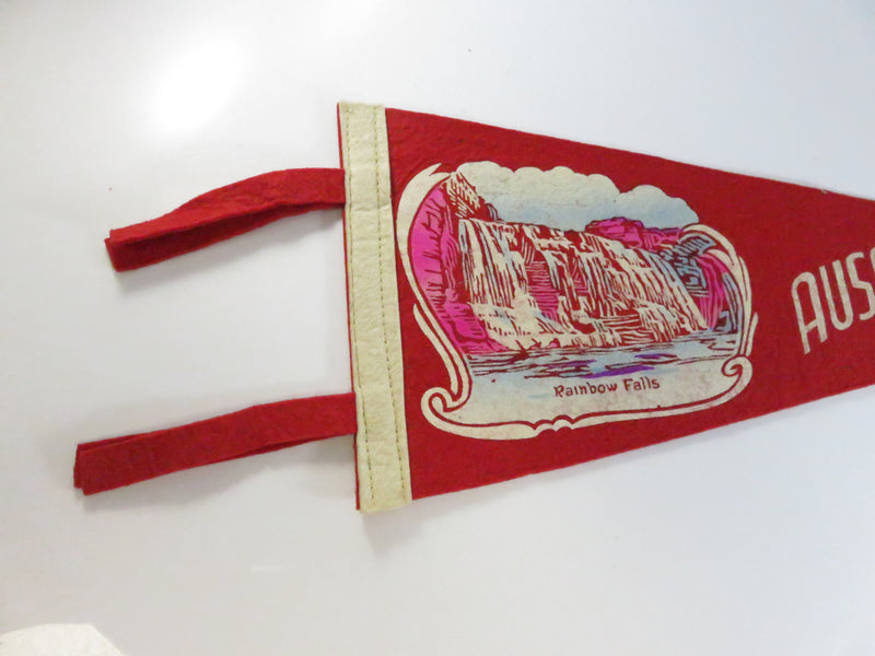 Vintage Ausable Chasm N.Y. Felt Souvenir Pennant – Rainbow Falls – Red with Cream Trim – approx. 17 1/4"