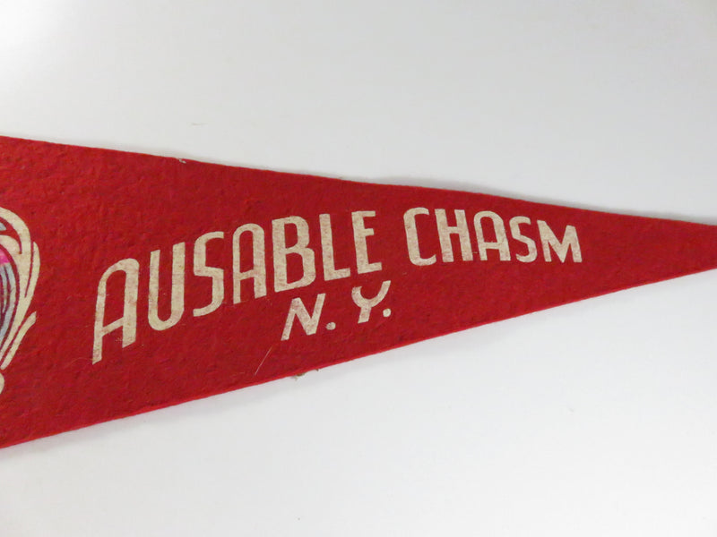 Vintage Ausable Chasm N.Y. Felt Souvenir Pennant – Rainbow Falls – Red with Cream Trim – approx. 17 1/4"