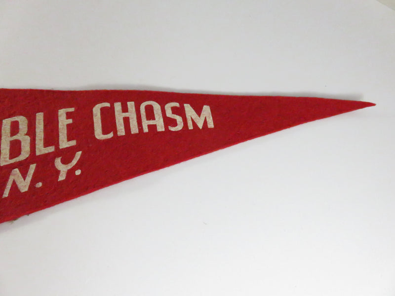 Vintage Ausable Chasm N.Y. Felt Souvenir Pennant – Rainbow Falls – Red with Cream Trim – approx. 17 1/4"