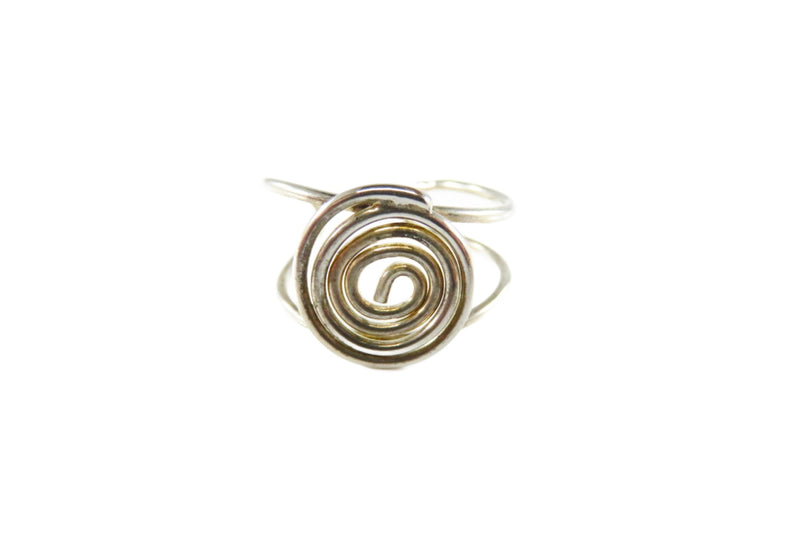 Adjustable Silver Metal Wire Ring Round Spiral Center Size 7 to 9 1/2