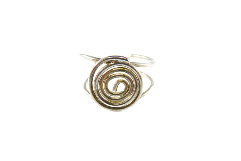 Adjustable Silver Metal Wire Ring Round Spiral Center Size 7 to 9 1/2 — Silver — front view