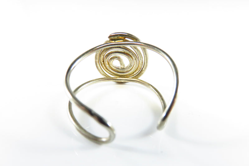 Adjustable Silver Metal Wire Ring Round Spiral Center Size 7 to 9 1/2 inside band view