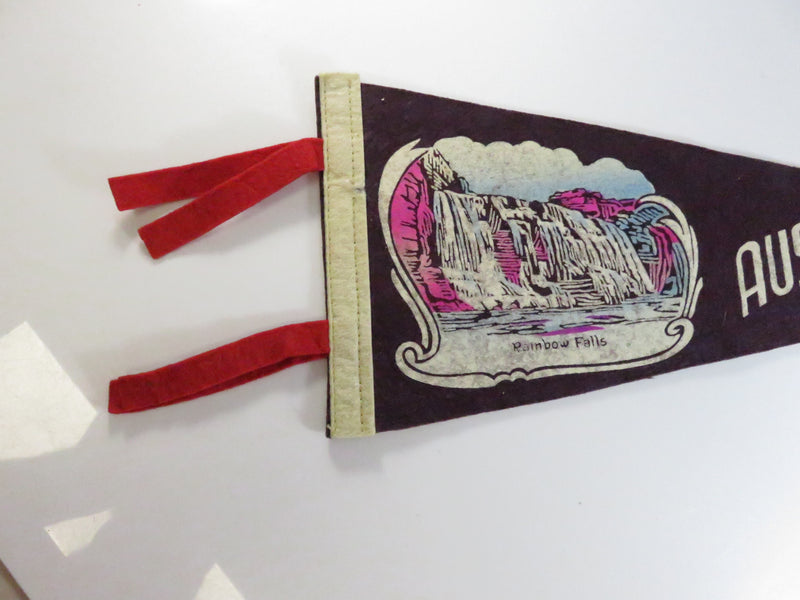 Vintage Ausable Chasm N.Y. Felt Souvenir Pennant – Rainbow Falls – Purple with white Hoist – approx. 17 1/4"