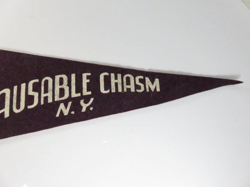 Vintage Ausable Chasm N.Y. Felt Souvenir Pennant – Rainbow Falls – Purple with white Hoist – approx. 17 1/4"
