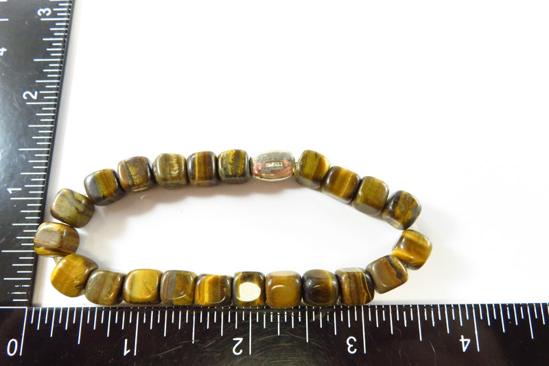 6 3/4" Stretch Bracelet 22 Square Tiger Eye Bead One Silver Oval "Hope" Bead with measurement