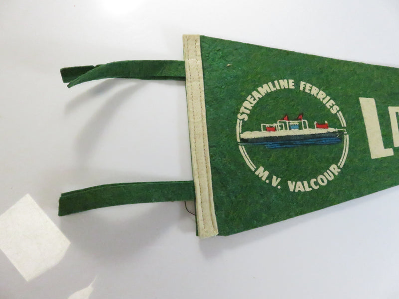Vintage Lake Champlain Felt Souvenir Pennant – Streamline Ferries M.V. Valcour – White/Green – approx. 15"