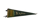 Vintage Naples Maine Felt Souvenir Pennant – “Sign Post in Maine” – White/Green with Blue Ties – approx. 26" — front view