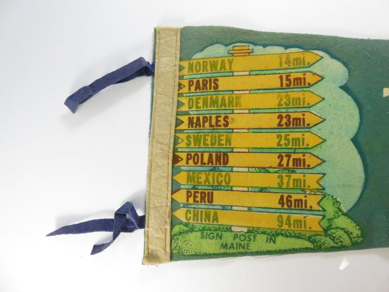 Vintage Naples Maine Felt Souvenir Pennant – “Sign Post in Maine” – White/Green with Blue Ties – approx. 26"